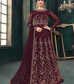 Wine embroidered net salwar