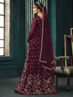 Wine embroidered net salwar 2