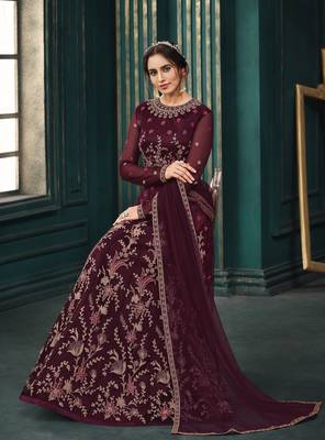 Wine embroidered net salwar 3