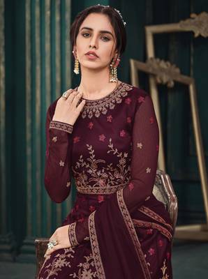 Wine embroidered net salwar 4