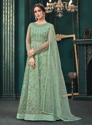 Light-green embroidered net salwar 1