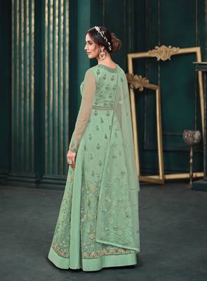 Light-green embroidered net salwar 2