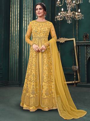 Yellow embroidered net salwar 1