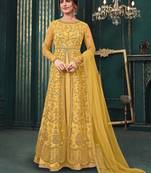 Yellow embroidered net salwar