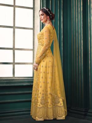 Yellow embroidered net salwar 2