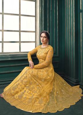 Yellow embroidered net salwar 3