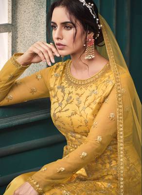 Yellow embroidered net salwar 4