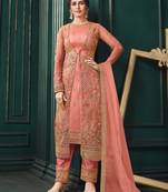 Peach embroidered net salwar