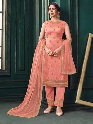 Peach embroidered net salwar 2