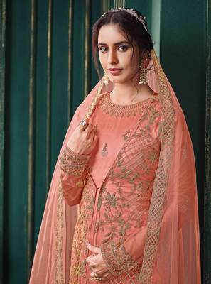 Peach embroidered net salwar 3