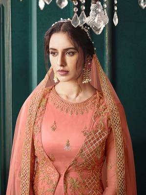 Peach embroidered net salwar 4