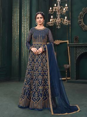 Blue embroidered net salwar 1