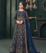 Blue embroidered net salwar
