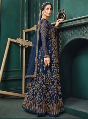 Blue embroidered net salwar 2