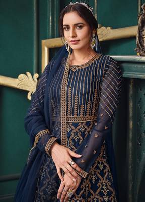 Blue embroidered net salwar 3