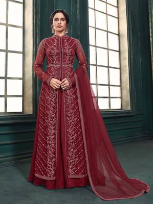 Maroon embroidered net salwar 1