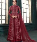 Maroon embroidered net salwar