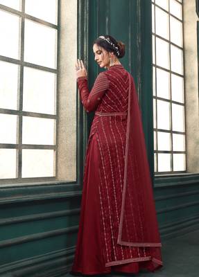 Maroon embroidered net salwar 2