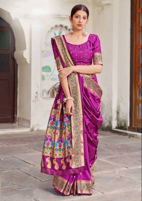 Purple woven banarasi silk saree with blouse 1