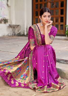 Purple woven banarasi silk saree with blouse 2