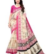 Pink printed cotton silk saree with blouse