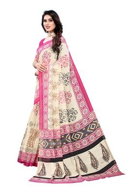 Pink printed cotton silk saree with blouse 2