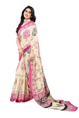 Pink printed cotton silk saree with blouse 3