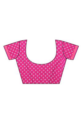 Pink printed cotton silk saree with blouse 4