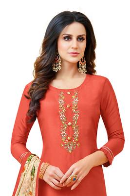 Red embroidered chanderi salwar 2