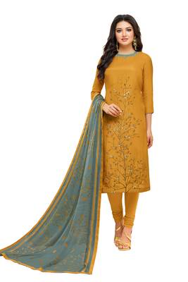 Mustard embroidered chanderi salwar 1