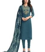 Blue embroidered chanderi salwar