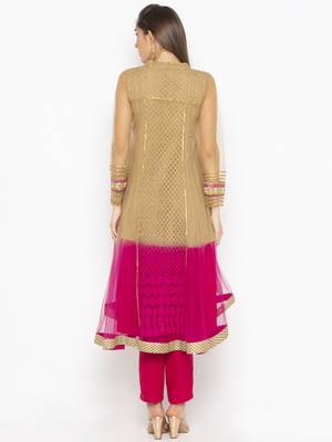 Beige embroidered net kurta &-sets 4