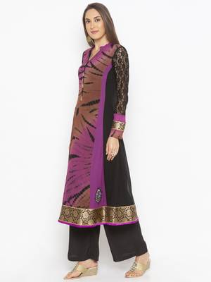 Purple embroidered georgette kurta &-sets 3