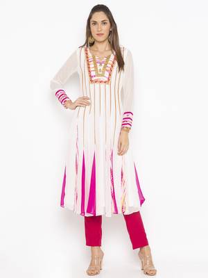 Off-white embroidered georgette kurta &-sets 2