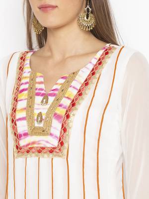 Off-white embroidered georgette kurta &-sets 5