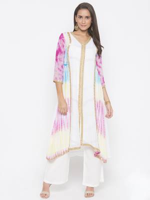 Off-white embroidered georgette kurta &-sets 2