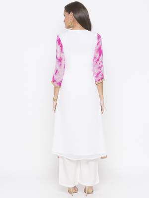 Off-white embroidered georgette kurta &-sets 4