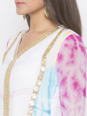 Off-white embroidered georgette kurta &-sets 5