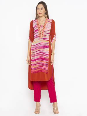 Brown embroidered crepe kurta &-sets 2