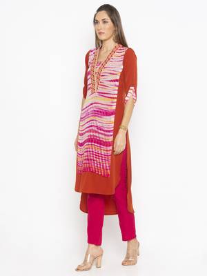 Brown embroidered crepe kurta &-sets 3