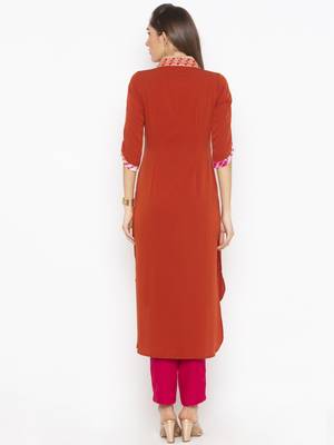 Brown embroidered crepe kurta &-sets 4