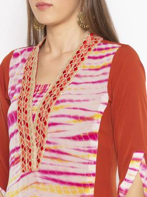 Brown embroidered crepe kurta &-sets 5