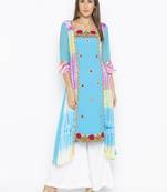 Blue embroidered georgette kurta &-sets