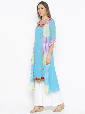 Blue embroidered georgette kurta &-sets 3