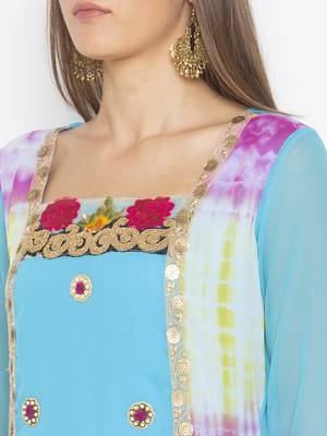 Blue embroidered georgette kurta &-sets 5