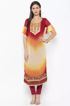 Maroon embroidered georgette kurta &-sets
