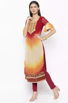 Maroon embroidered georgette kurta &-sets