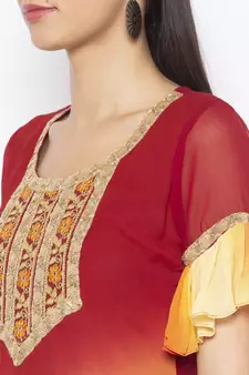 Maroon embroidered georgette kurta &-sets
