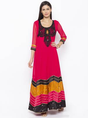 Pink embroidered georgette kurta &-sets 2