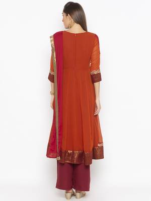 Orange embroidered georgette kurta &-sets 4